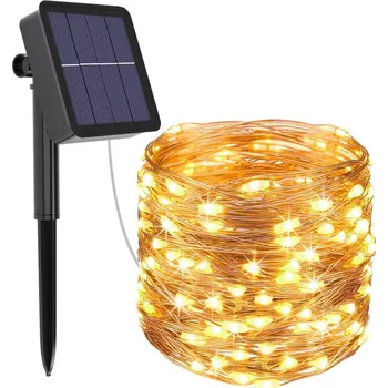 Vánoční dekorace Solární světelný řetěz 10m 100 LED teplá bílá