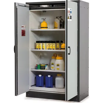 Protipožární skříň na nebezpečné látky asecos Basis Line FM 30-123, 3 vložné police, šedá