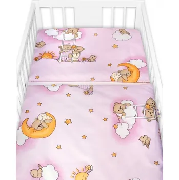 mantinel do postýlky Mantinel s povlečením Premium, Baby Nellys, 3D sada, Medvídek na žebříku,růžový, 135x100cm