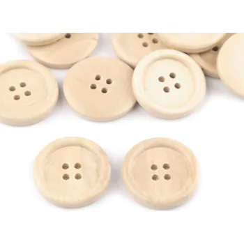 Knoflík Dřevěný knoflík čtyřdírkový velikost 40" Varianta: 1 přírodní sv., Balení: 50 ks