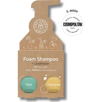 Šampon The Green Lab Co | Ekologický šampon a kondicionér v tabletách - Máta a Heřmánek 2v1 šampon i kondicionér • 4 tablety • šetrné složení bez chemie a plastu