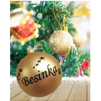 Vánoční dekorace Vánoční baňka s hvězdičkami Barva: Zlatá 8cm, Potisk: černá, Motiv tlapky: Ne