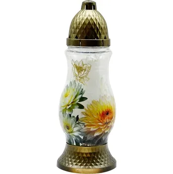 Svíčka Hřbitovní skleněná lucerna Madona 28 cm – Chryzantéma, 24 h