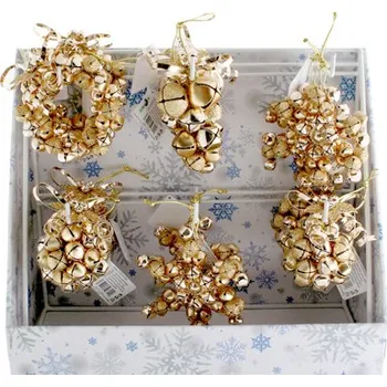 Vánoční dekorace MEADOWLAND LTD Dekorace závěsná - Různé druhy ve stojanu, zlaté 9-11 cm, set 16ks