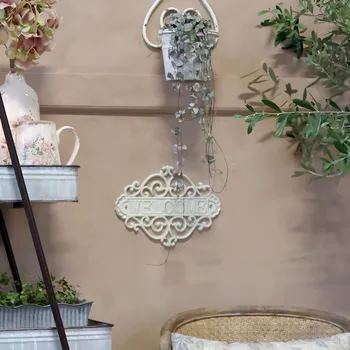 Plechová cedule Chic Antique Dekorativní cedule antik WELCOME – antik krémová