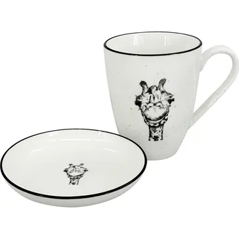 by inspire Set 2 ks - Hrnek 450ml a mistička Žirafa, bílá/černá