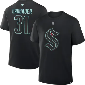 Pánské tričko Fanatics Pánské tričko Seattle Kraken NHL Philipp Grubauer #31 Authentic Stack Name & Number T-Shirt - Black Velikost: L