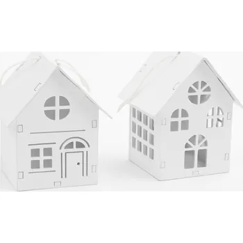 Vánoční dekorace Závěs dřevo 48x60mm domečky mix, bílá
