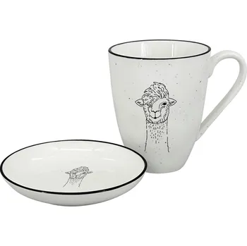 Stolování by inspire Set 2 ks - Hrnek 450ml a mistička Lama A, bílá/černá