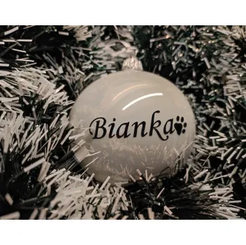 Vánoční dekorace Vánoční baňka se jménem a tlapkou bílá