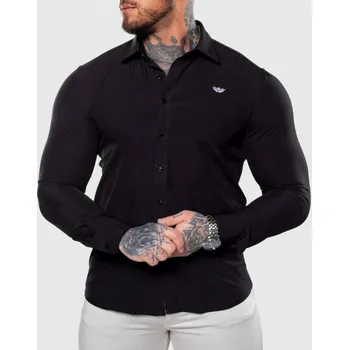 Pánská košile Strečová košile Iron Aesthetics Slim Stretch, černá : Barva - Černá, Velikost - 3XL