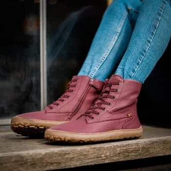 Dámská zimní obuv FRODDO VYŠŠÍ KOŽENÉ ZIMNÍ TEX LACES Bordeaux | Dámská zimní zateplené barefoot boty - 38