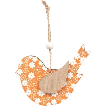 Velikonoční dekorace záves dřevo ptáček 17x10cm/2ks oranžový 2221724 MFP
