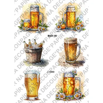 Umělecký papír Rýžový a soft papír na decoupage - Pivo - KB01680 Materiál: Soft, Rozměr: A4