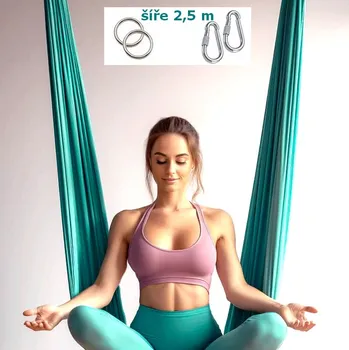 Síť na jógu - Hamaka, šíře 2,5 m, vč. kroužků a karabin, 4 barvy Tyrkysová