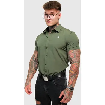 Pánská košile Strečová košile Iron Aesthetics Short Slim Stretch, zelená : Barva - Zelená, Velikost - 3XL
