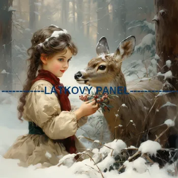 Látkový panel - Holčička s jelínkem - ZIM-151 Velikost: 20x20cm, Materiál: Teplákovina nepočesaná