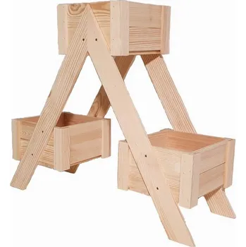 Květináč 3x dřevěný květináč se stojanem masiv nelakovaný, 68x56x24 cm