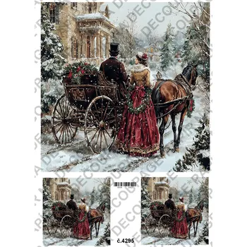 Umělecký papír Rýžový a soft papír na decoupage - Zimní retro - KB4295 Materiál: Soft, Rozměr: A4