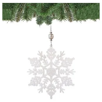 Vánoční dekorace Vánoční ozdoba - Vločka s perlou a třpytkami bílá, 17cm