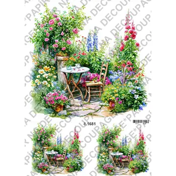 Umělecký papír Rýžový a soft papír na decoupage - Zahrádka - KB01681 Materiál: Soft, Rozměr: A4