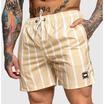 Pánské plavky Pánské plavkové šortky Iron Aesthetics Boardwalk, béžové : Barva - Béžová, Velikost - 3XL