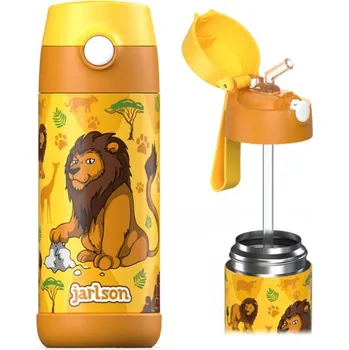 Termoska Dětská nerezová termoláhev s brčkem JARLSON CHARLI Lev 350 ml
