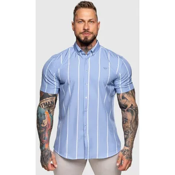 Pánská košile Strečová košile Iron Aesthetics Short Stripe, modrá : Barva - Modrá, Velikost - 3XL