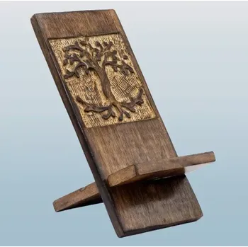 Dřevěný vyřezávaný stojan na telefon - Strom života 20x9.5cm (B KVALITA)
