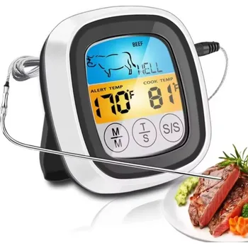 Kuchyňský teploměr Grilovací kuchyňský teploměr digitální s dotykovým displejem a magnety na zadní straně, délka externí sondy 170mm