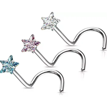 Piercing Zahnutý piercing do nosu hvězda růžová (Ocelový piercing)