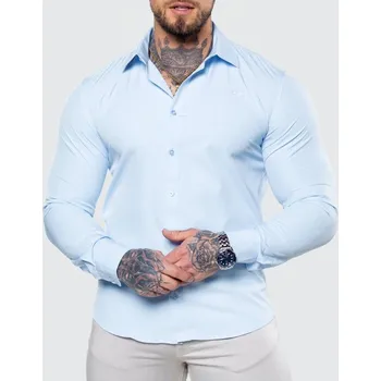 Pánská košile Strečová košile Iron Aesthetics Slim Stretch, světlemodrá : Barva - Modrá, Velikost - 3XL