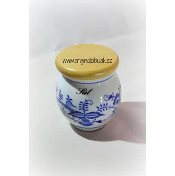 Dóza na potraviny Cibulák Dóza Baňák s dřevěným víkem SŮL Originál Český porcelán Dubí