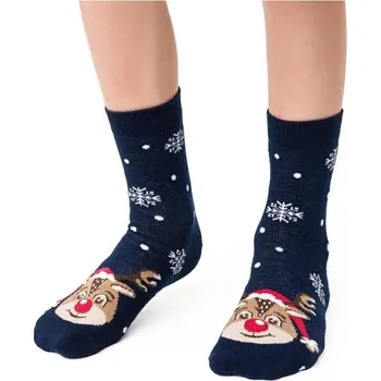 Dětské termo ponožky Steven ponožky dětské vánoční art.014 vzor 022 - Sob - tm. modrá, 26-28