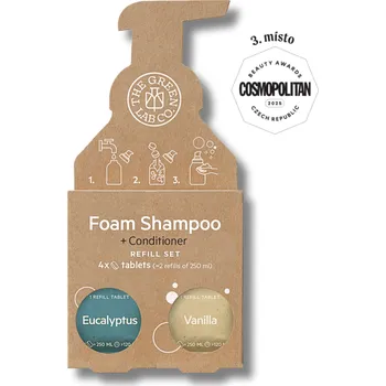 Šampon The Green Lab Co | Ekologický šampon a kondicionér v tabletách - Eukalyptus & Vanilka 2v1 šampon i kondicionér • 4 tablety • šetrné složení bez chemie a plastu