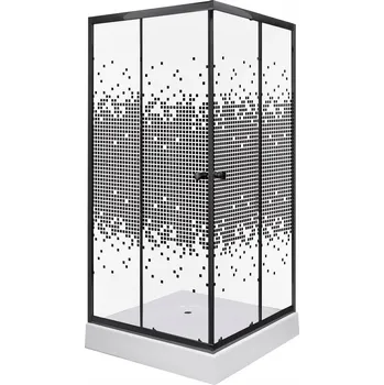 Čtvercový Sprchový kout se sklo Dekor 80x80 s vaničkou Pixel SQ BL
