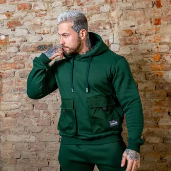 Pánská mikina Mikina s kapucí Iron Aesthetics Cargo Hoodie, zelená : Barva - Zelená, Velikost - M