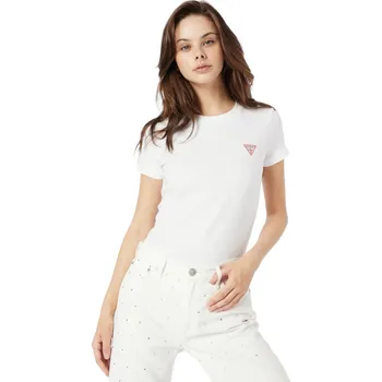 Dámské tričko GUESS DÁMSKÉ TRIČKO T-SHIRT SS CN MINI TRIANGLE WHITE W2YI44J1314 G011 Velikost: XS