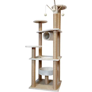Chovatelství Škrabadlo pro kočky 146 cm - víceúrovňové s tunelem, pelíškem a odpočívadly DD-34 - béžové