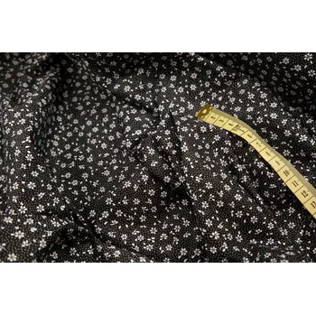 Bavlněné plátno - bílé kytičky na černém podkladu - šířka 160 cm