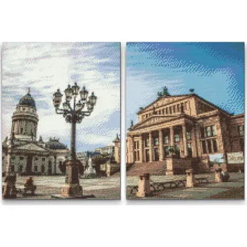 Diamantové malování - Slunečné náměstí Gendarmenmarkt, Berlín - Německo (sada 2 pláten) Velikost: 2ks 30x40cm, Rámování: Pouze srolované plátno, Diamanty: Kulaté