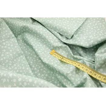 Bavlněné plátno - bílé kytičky na zeleném podkladu - šířka 160 cm