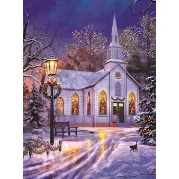 Diamantové malování Diamantové malování - Zimní kostelík