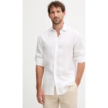 Pánská košile Lněná košile Hackett London pánská, bílá barva, regular, s italským límcem, HM3010346 00X, vel. L