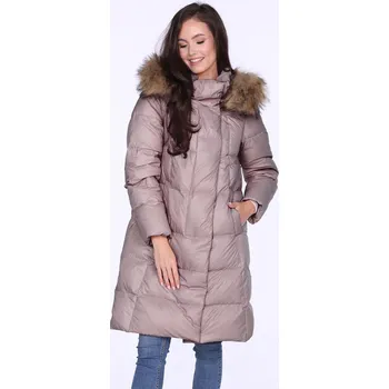 Pastelově růžová dámská dlouhá zimní bunda s kožešinou na kapuci BLH 220011 FF - pink Velikost: 2XL