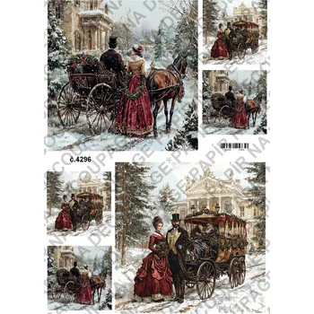 Umělecký papír Rýžový a soft papír na decoupage - Zimní retro - KB4296 Materiál: Soft, Rozměr: A4