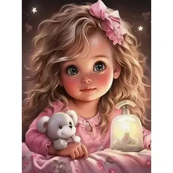 Diamantové malování Diamantové malování - Děvčátko a medvídek + třpyitvé kamínky