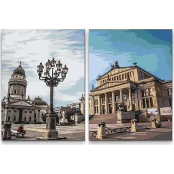 Malování podle čísel - Slunečné náměstí Gendarmenmarkt, Berlín - Německo (sada 2 pláten) Velikost: 2ks 30x40cm, Rámování: Pouze srolované plátno