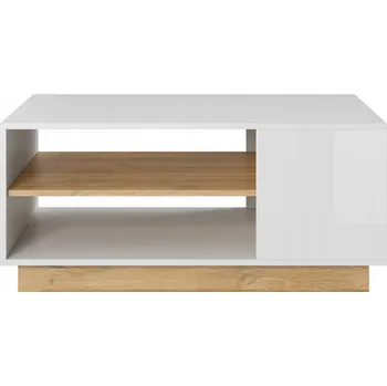 Konferenční stolek Konferenční stolek bílý lesk s dubovými prvky 100x60 cm do obývacího pokoje