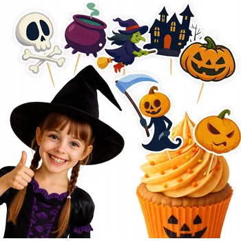 Obraz TOPPER ZÁPICHY DO DORTU OZDOBNÉ - HALLOWEEN LABU POSTAVIČKY PRO DĚTI 7ks